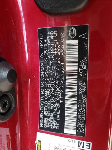 JTHFF2C25A2512374 - 2010 LEXUS IS 250 RED photo 10