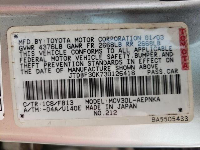 JTDBF30K730126418 - 2003 TOYOTA CAMRY /LE/ SILVER photo 10