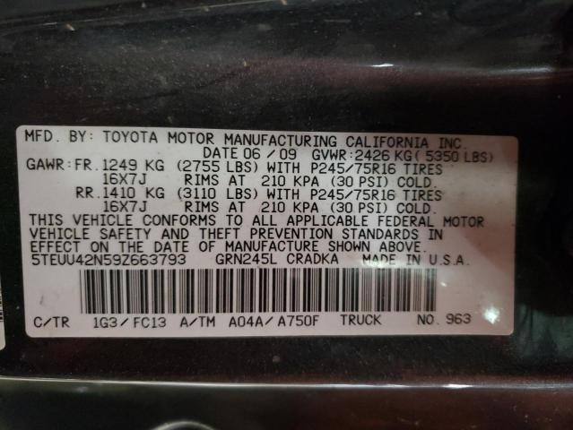 5TEUU42N59Z663793 - 2009 TOYOTA TACOMA ACC გრაფიტი ფოტო 12