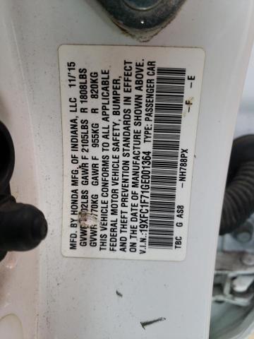 19XFC1F71GE001364 - 2016 HONDA CIVIC EXL Biały zdjęcie 10