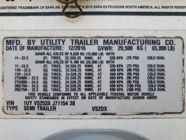 1UYVS253XJ7115438 - 2018 UTILITY TRAILER Սպիտակ լուսանկար 10