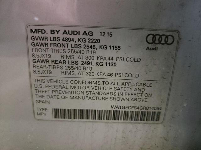 WA1GFCFS4GR014054 - 2016 AUDI Q3 PRESTIG SILVER photo 10