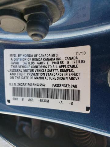 2HGFA1F61BH525562 - 2011 HONDA CIVIC LX-S Blau Foto 10