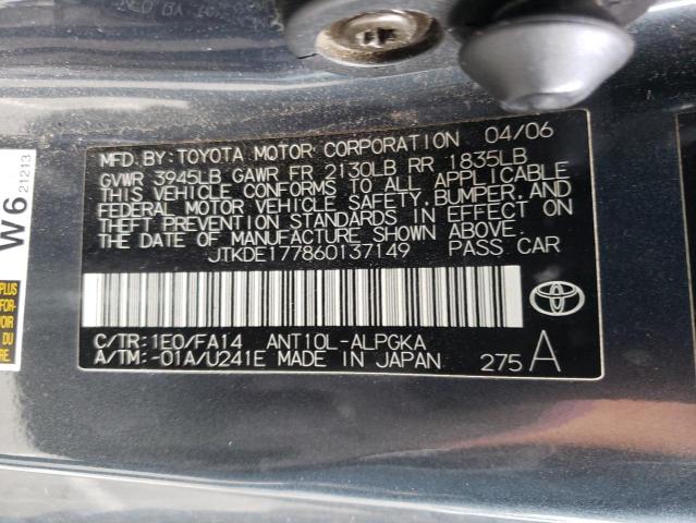 JTKDE177860137149 - 2006 TOYOTA SCION TC CHARCOAL photo 10