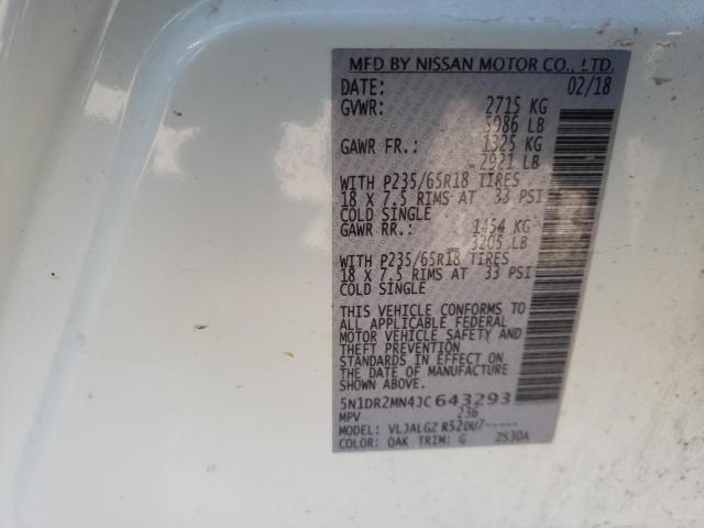 5N1DR2MN4JC643293 - 2018 NISSAN PATHFINDER WHITE photo 13