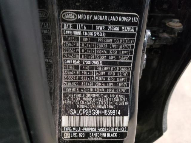 SALCP2BG9HH659814 - 2017 LAND ROVER DISCOVERY BLACK photo 12