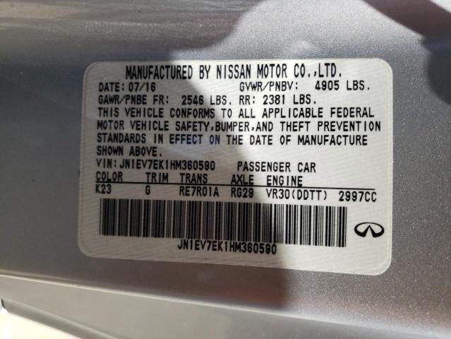 JN1EV7EK1HM360590 - 2017 INFINITI Q60 PREMIU SILVER photo 10