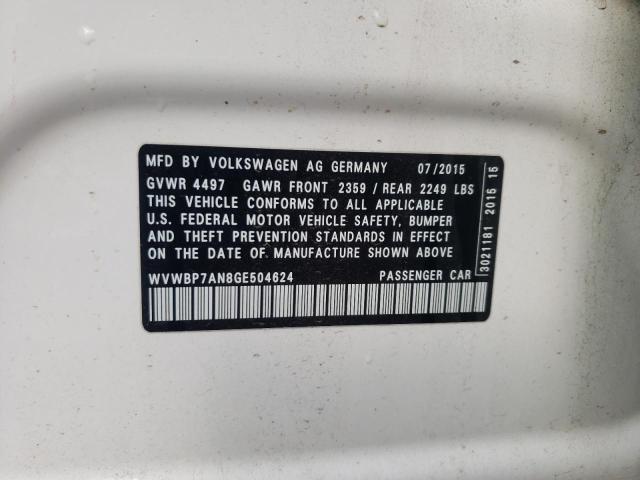 WVWBP7AN8GE504624 - 2016 VOLKSWAGEN CC BASE WHITE photo 10