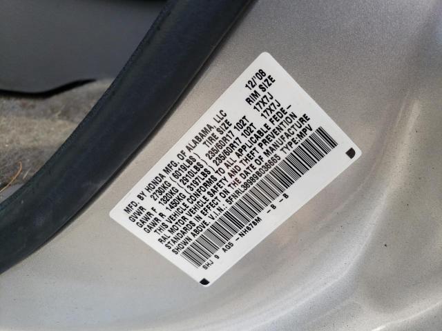 5FNRL38989B036665 - 2009 HONDA ODYSSEY TO SILVER photo 10