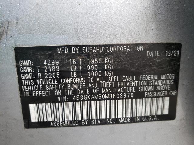 4S3GKAM60M3603970 - 2021 SUBARU IMPREZA SP SILVER photo 10