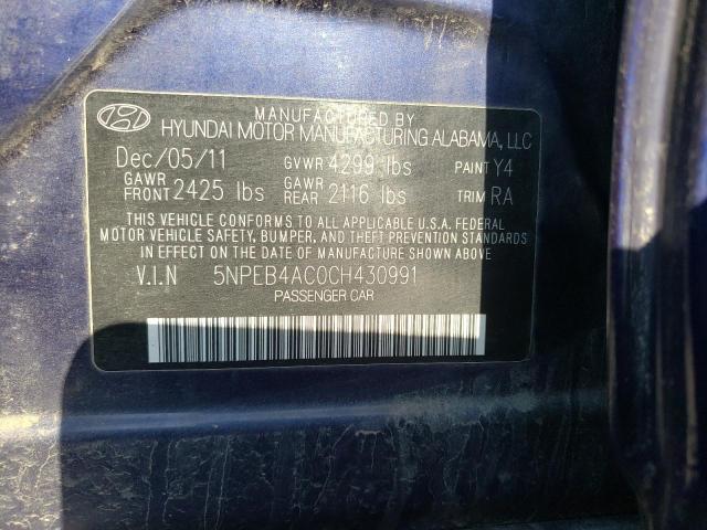 5NPEB4AC0CH430991 - 2012 HYUNDAI SONATA GLS BLUE photo 10