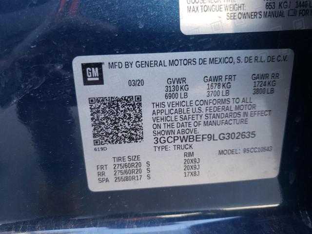 3GCPWBEF9LG302635 - 2020 CHEVROLET SILVERADO BLUE photo 10