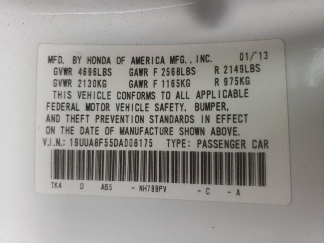 19UUA8F55DA008175 - 2013 ACURA TL TECH WHITE photo 10