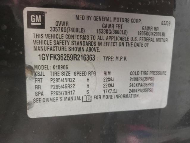 1GYFK36259R216363 - 2009 CADILLAC ESCALADE BLACK photo 10