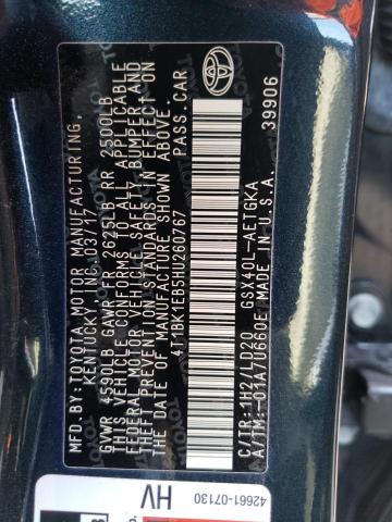 4T1BK1EB5HU260767 - 2017 TOYOTA AVALON XLE BLACK photo 10