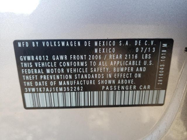 3VW1K7AJ1EM352262 - 2014 VOLKSWAGEN JETTA BASE فضي صورة 10