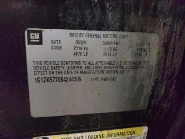 1G1ZK577084244309 - 2008 CHEVROLET MALIBU LTZ შავი ფოტო 10