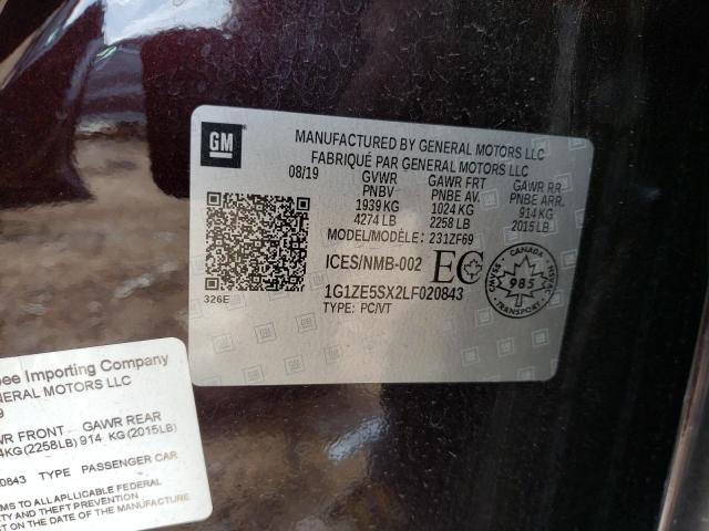 1G1ZE5SX2LF020843 - 2020 CHEVROLET MALIBU PRE MAROON photo 10