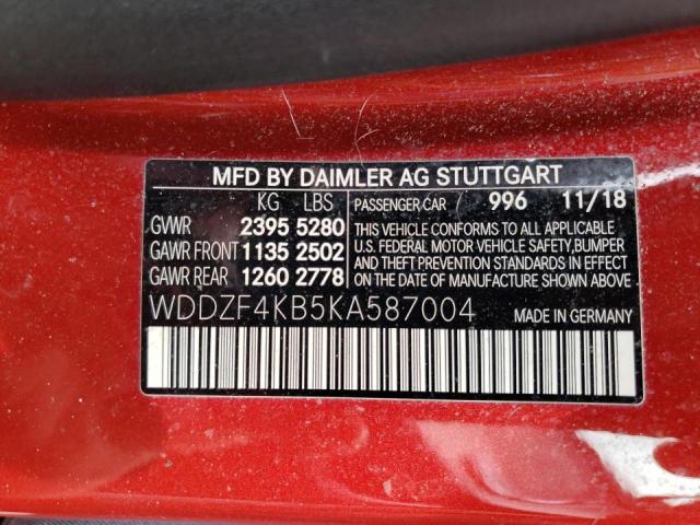 WDDZF4KB5KA587004 - 2019 MERCEDES-BENZ E 300 4MAT RED photo 10