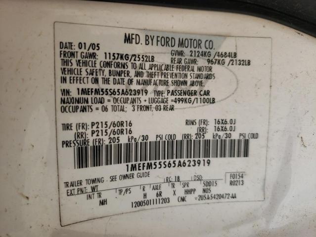 1MEFM55S65A623919 - 2005 MERCURY SABLE LS P WHITE photo 10