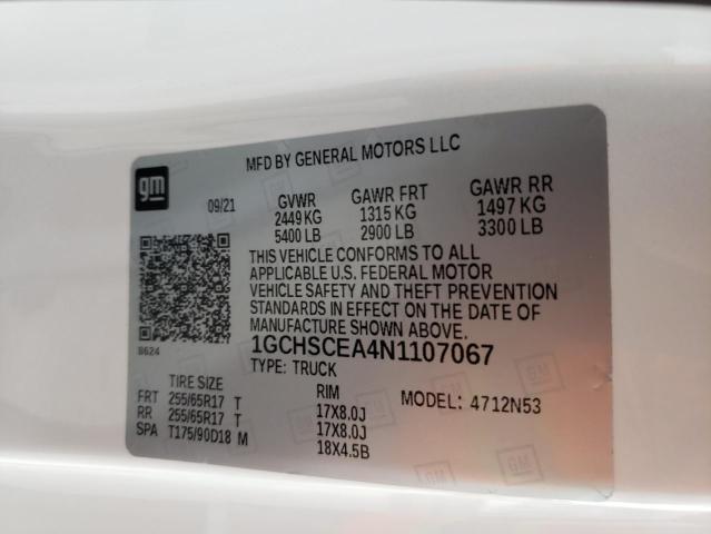 1GCHSCEA4N1107067 - 2022 CHEVROLET COLORADO L WHITE photo 10