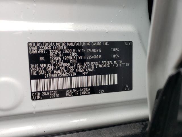 2T3E6RFV5MW027238 - 2021 TOYOTA RAV4 XSE WHITE photo 10