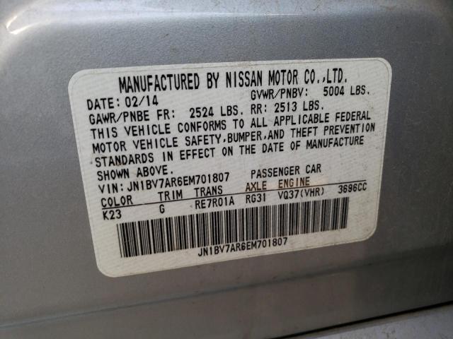 JN1BV7AR6EM701807 - 2014 INFINITI Q50 BASE SILVER photo 10