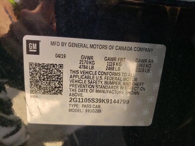 2G1105S39K9144799 - 2019 CHEVROLET IMPALA PRE შავი ფოტო 10