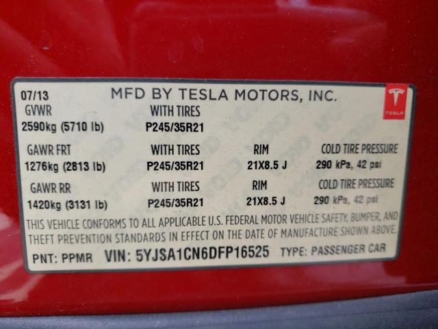 5YJSA1CN6DFP16525 - 2013 TESLA MODEL S Կարմիր լուսանկար 10