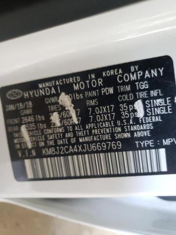 KM8J2CA4XJU669769 - 2018 HYUNDAI TUCSON SE WHITE photo 10