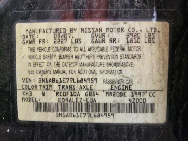 3N1AB61E77L684959 - 2007 NISSAN SENTRA 2.0 BLACK photo 10