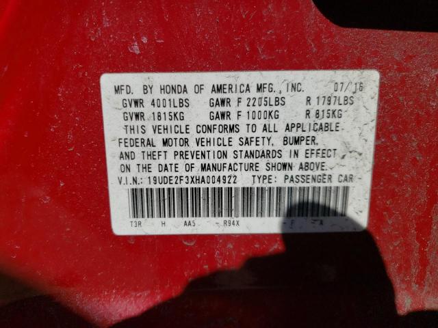 19UDE2F3XHA004922 - 2017 ACURA ILX BASE W RED photo 10