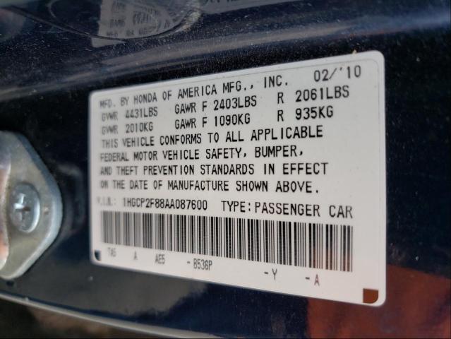 1HGCP2F88AA087600 - 2010 HONDA ACCORD EXL BLUE photo 10