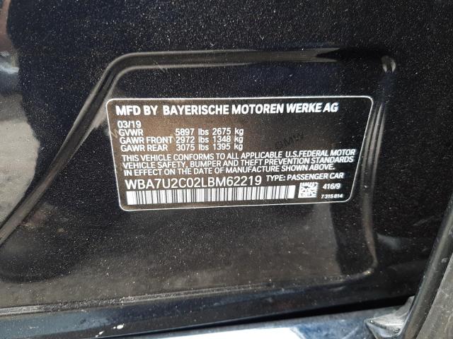 WBA7U2C02LBM62219 - 2020 BMW 750 XI BLUE photo 10