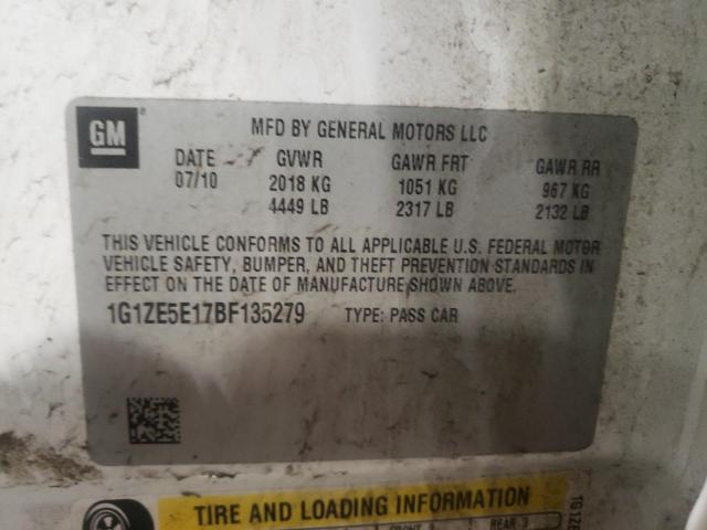 1G1ZE5E17BF135279 - 2011 CHEVROLET MALIBU LTZ თეთრი ფოტო 10