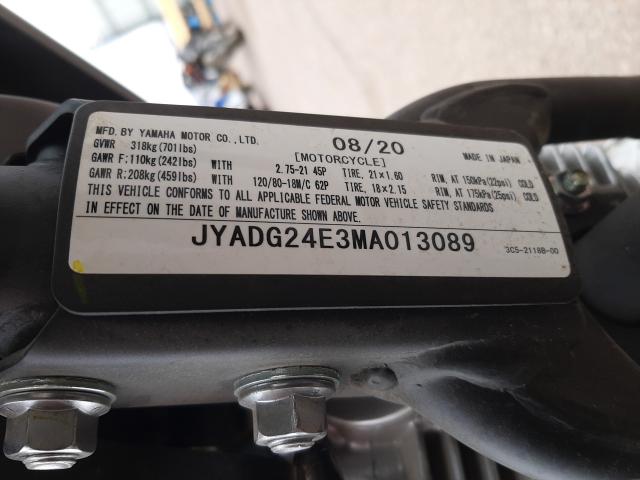 JYADG24E3MA013089 - 2021 YAMAHA XT250 GRAY photo 10