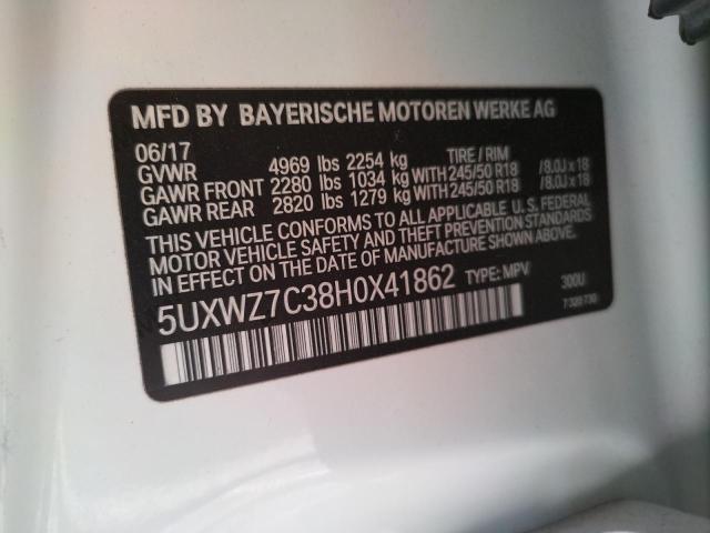 5UXWZ7C38H0X41862 - 2017 BMW X3 SDRIVE2 WHITE photo 10