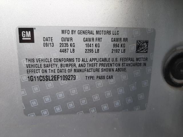 1G11C5SL2EF109279 - 2014 CHEVROLET MALIBU 1LT ვერცხლისფერი ფოტო 10