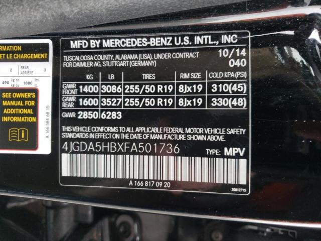 4JGDA5HBXFA501736 - 2015 MERCEDES-BENZ ML 350 4MA BLACK photo 10