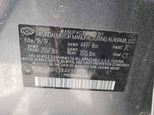 5NPE34AF9KH785163 - 2019 HYUNDAI SONATA LIM GRAY photo 10