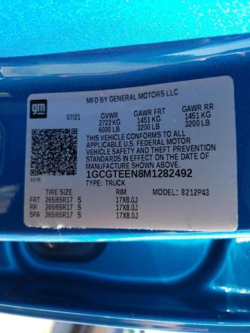 1GCGTEEN8M1282492 - 2021 CHEVROLET COLORADO Z BLUE photo 10