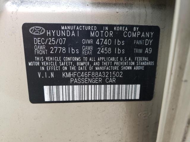 KMHFC46F88A321502 - 2008 HYUNDAI AZERA SE GOLD photo 10