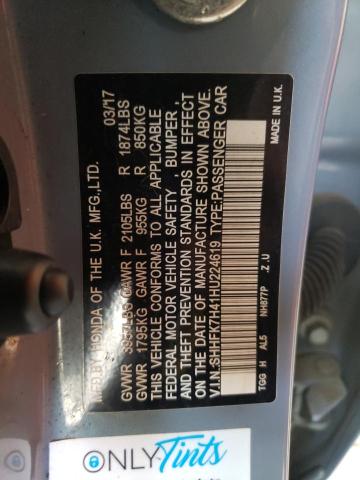 SHHFK7H41HU224619 - 2017 HONDA CIVIC SPOR BLUE photo 10