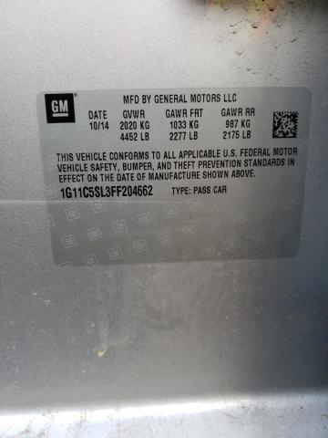 1G11C5SL3FF204662 - 2015 CHEVROLET MALIBU 1LT ნაცრისფერი ფოტო 10