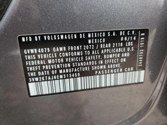 3VW2K7AJ6EM313459 - 2014 VOLKSWAGEN JETTA BASE Մոխրագույն լուսանկար 10