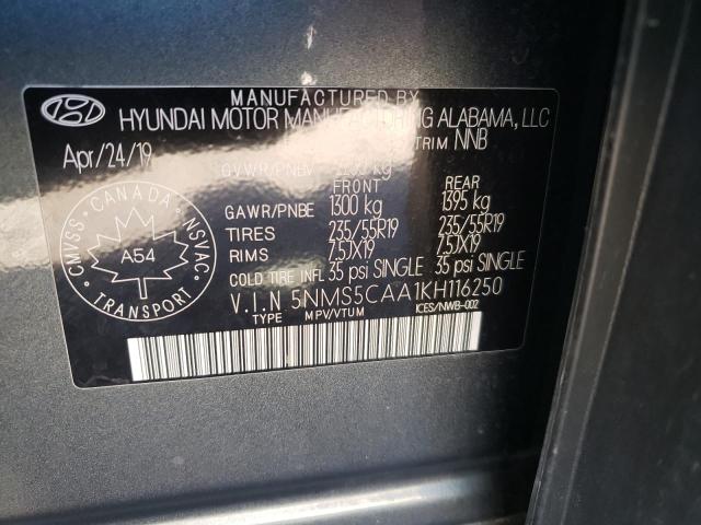 5NMS5CAA1KH116250 - 2019 HYUNDAI SANTA FE L CHARCOAL photo 10