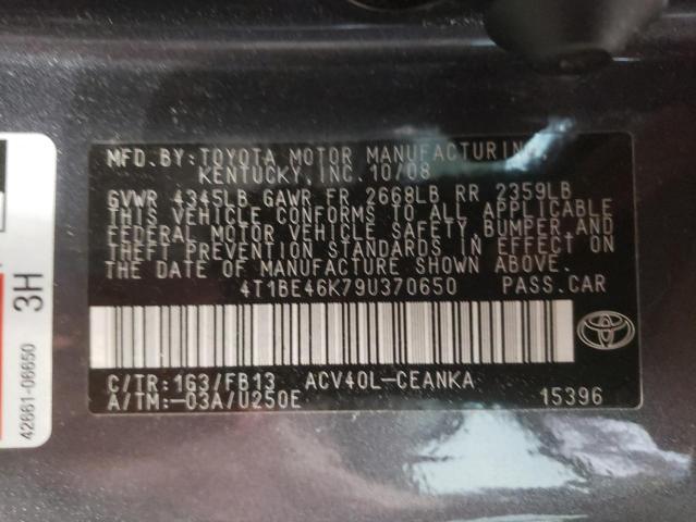 4T1BE46K79U370650 - 2009 TOYOTA CAMRY BASE  photo 10