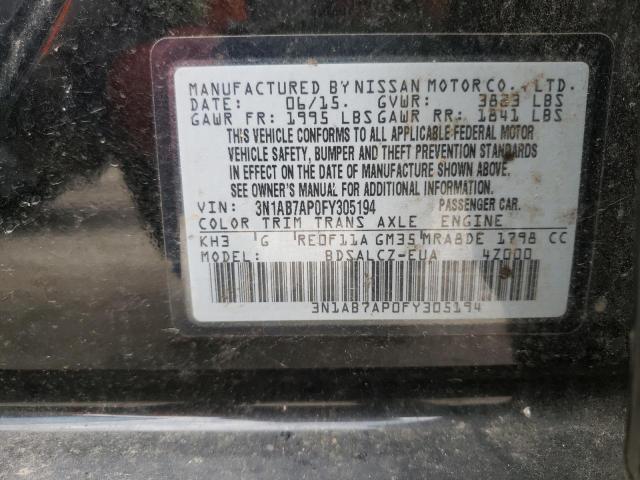 3N1AB7AP0FY305194 - 2015 NISSAN SENTRA S BLACK photo 10