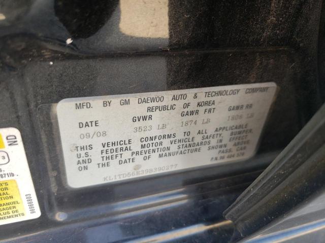 KL1TD56E39B390277 - 2009 CHEVROLET AVEO LS 黑色 照片 10