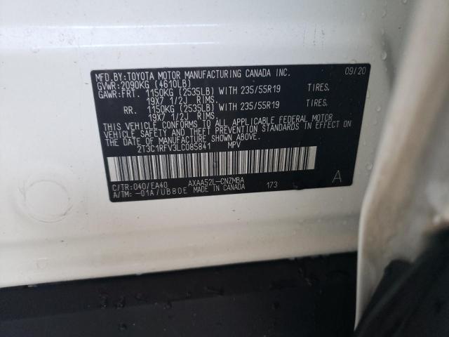 2T3C1RFV3LC085841 - 2020 TOYOTA RAV4 XLE P WHITE photo 10